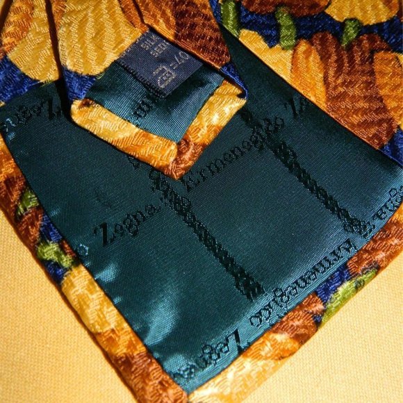 Ermenegildo Zegna:MENS LUXURY 100% Silk Neck Tie Golden Yellow Tulip Motif Italy - Picture 4 of 6